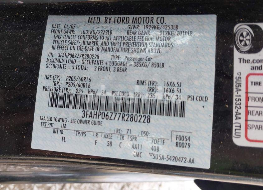 Photo 9 of 2007 Ford Fusion S (VIN 3FAHP06Z77R280228)