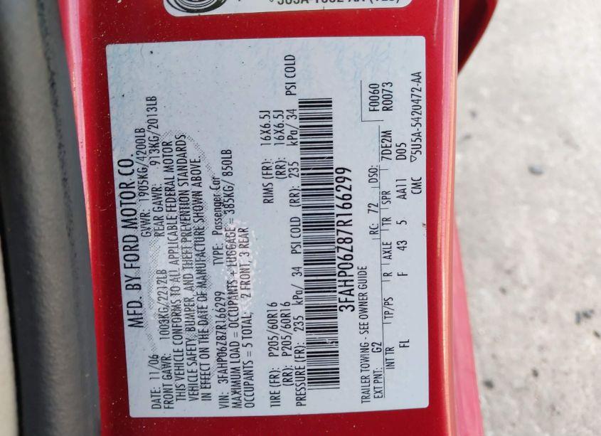 Photo 9 of 2007 Ford Fusion S (VIN 3FAHP06Z87R166299)