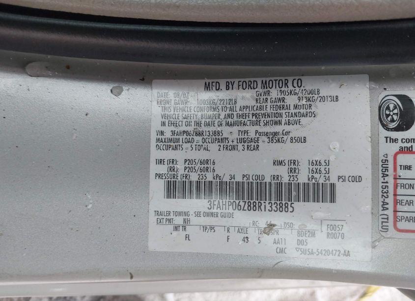 Photo 9 of 2008 Ford Fusion S (VIN 3FAHP06Z88R133885)