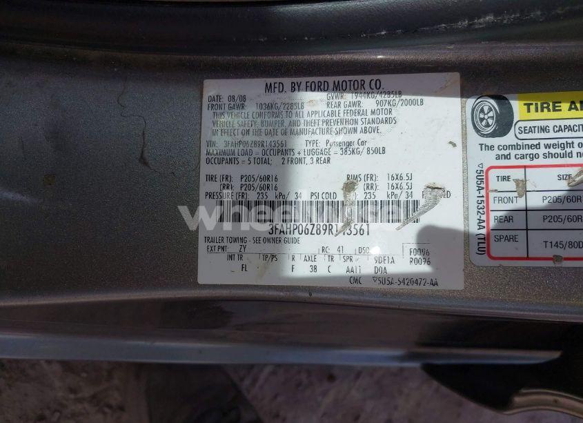 Photo 9 of 2009 Ford Fusion S (VIN 3FAHP06Z89R143561)