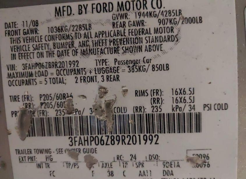 Photo 9 of 2009 Ford Fusion S (VIN 3FAHP06Z89R201992)