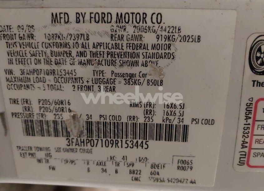 Photo 9 of 2009 Ford Fusion SE (VIN 3FAHP07109R153445)