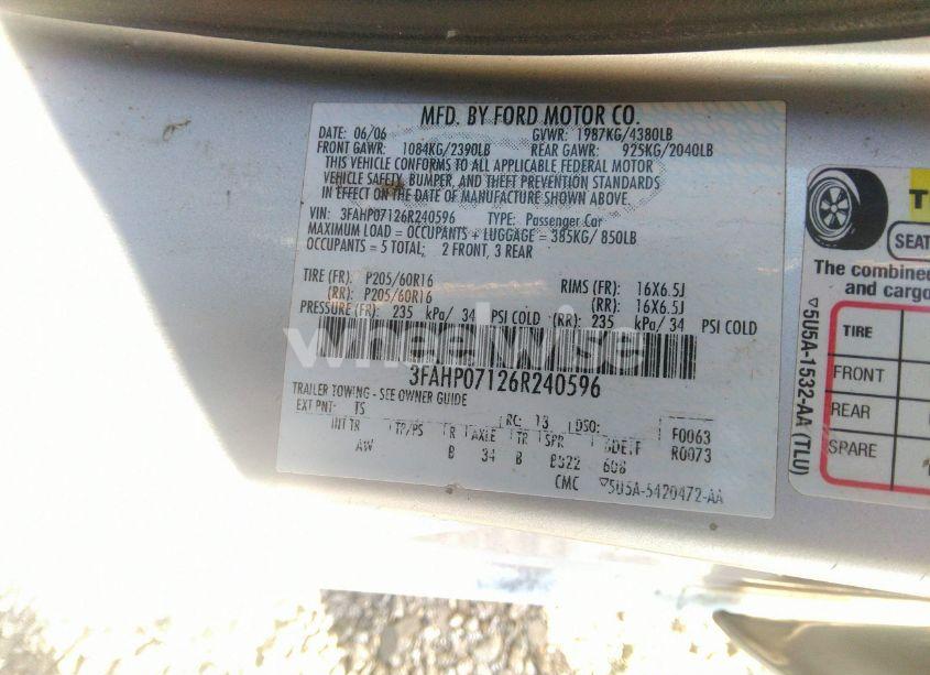 Photo 9 of 2006 Ford Fusion SE (VIN 3FAHP07126R240596)