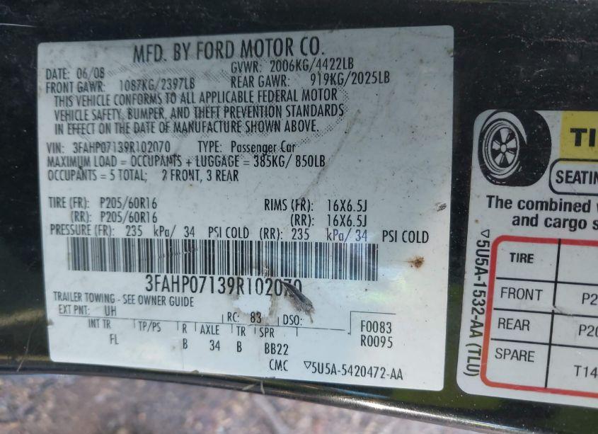 Photo 9 of 2009 Ford Fusion SE (VIN 3FAHP07139R102070)