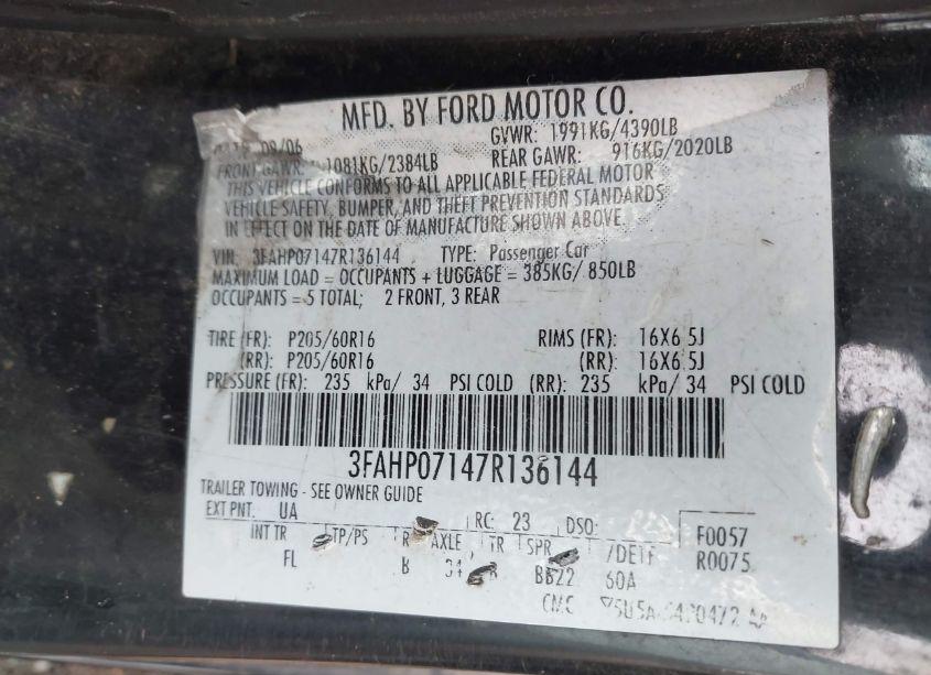 Photo 9 of 2007 Ford Fusion SE (VIN 3FAHP07147R136144)