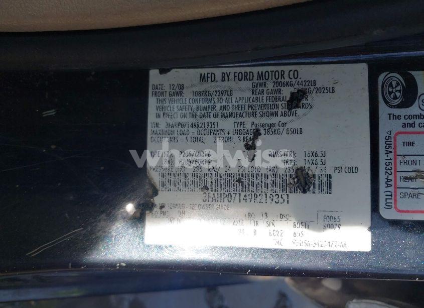 Photo 9 of 2009 Ford Fusion SE (VIN 3FAHP07149R219351)