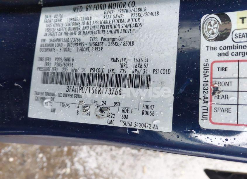 Photo 9 of 2006 Ford Fusion SE (VIN 3FAHP07156R173766)