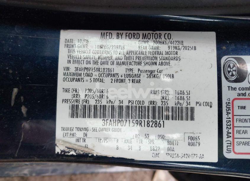 Photo 9 of 2009 Ford Fusion SE (VIN 3FAHP07159R182861)