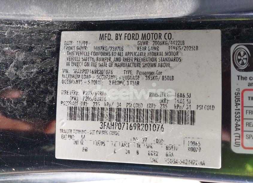 Photo 9 of 2009 Ford Fusion SE (VIN 3FAHP07169R201076)