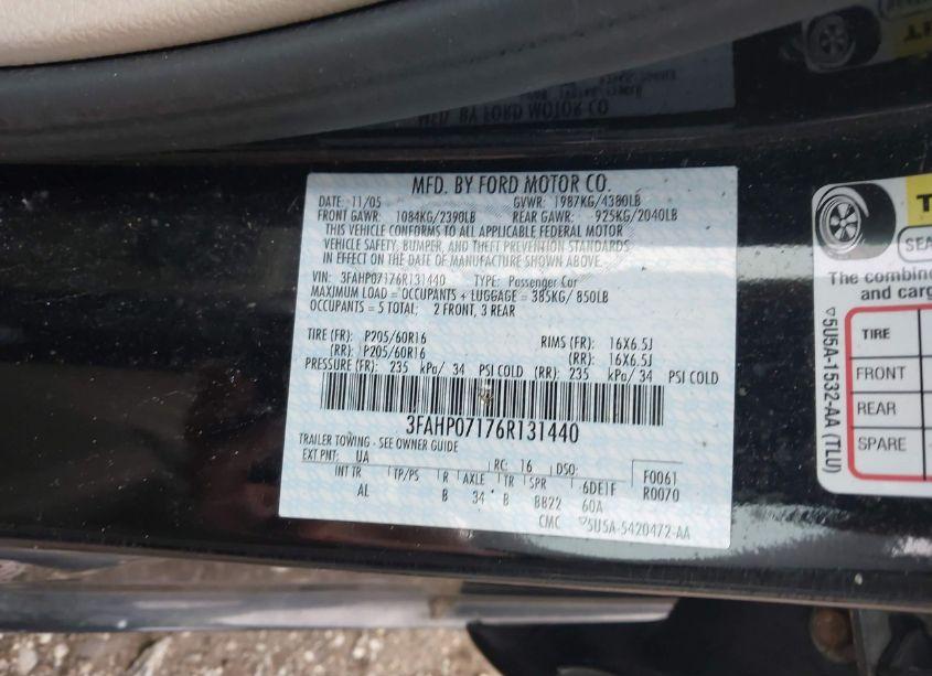 Photo 9 of 2006 Ford Fusion SE (VIN 3FAHP07176R131440)