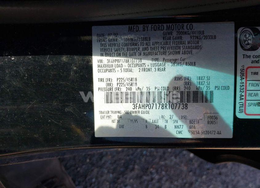 Photo 9 of 2008 Ford Fusion SE (VIN 3FAHP07178R107738)