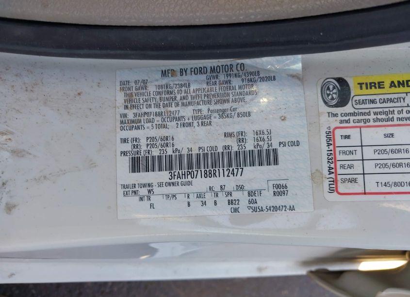 Photo 9 of 2008 Ford Fusion SE (VIN 3FAHP07188R112477)