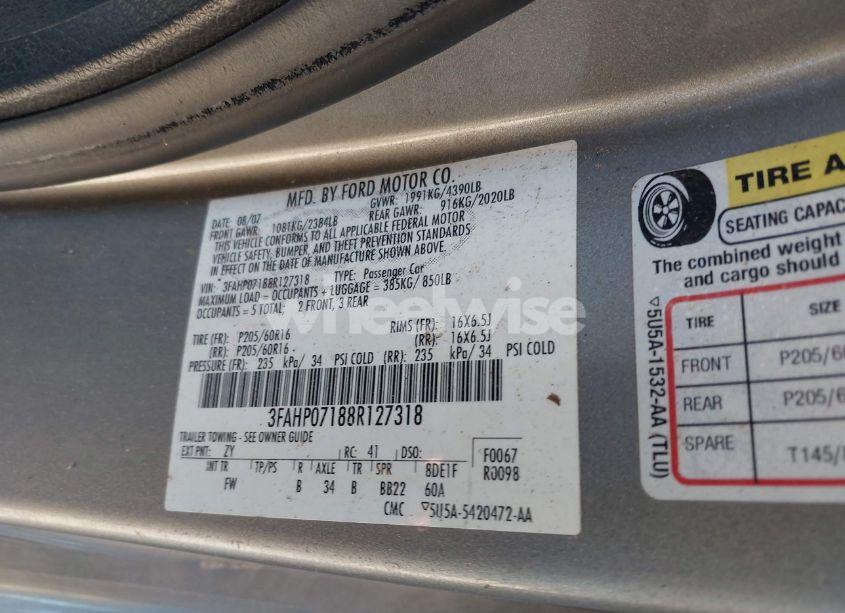 Photo 9 of 2008 Ford Fusion SE (VIN 3FAHP07188R127318)