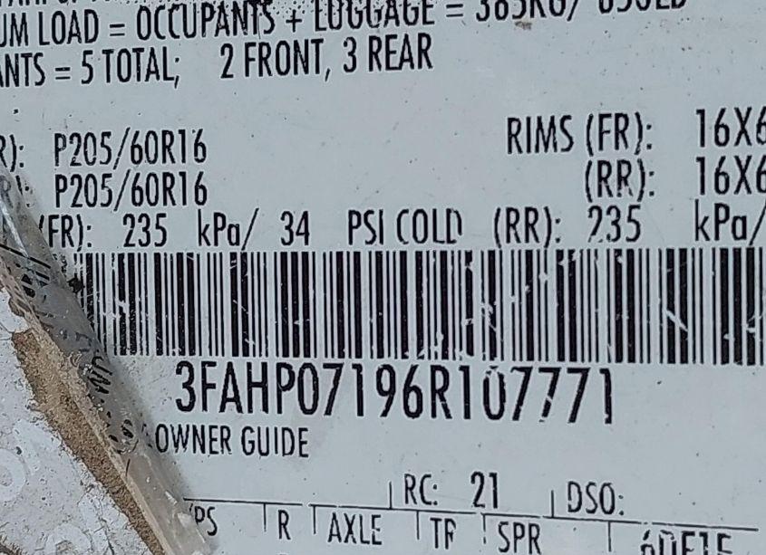 Photo 9 of 2006 Ford Fusion SE (VIN 3FAHP07196R107771)