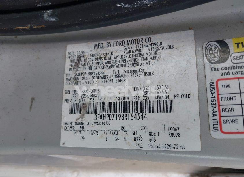 Photo 9 of 2008 Ford Fusion SE (VIN 3FAHP07198R154544)
