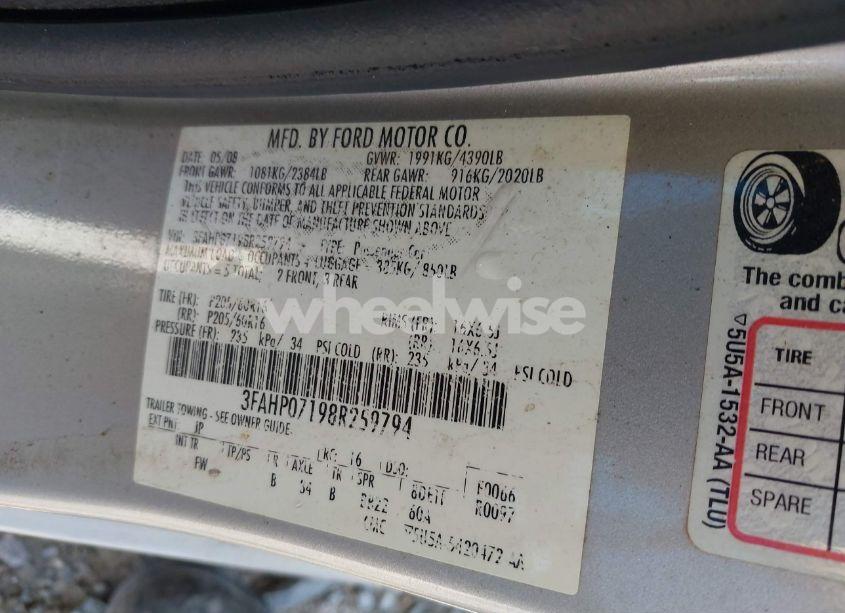Photo 9 of 2008 Ford Fusion SE (VIN 3FAHP07198R259794)