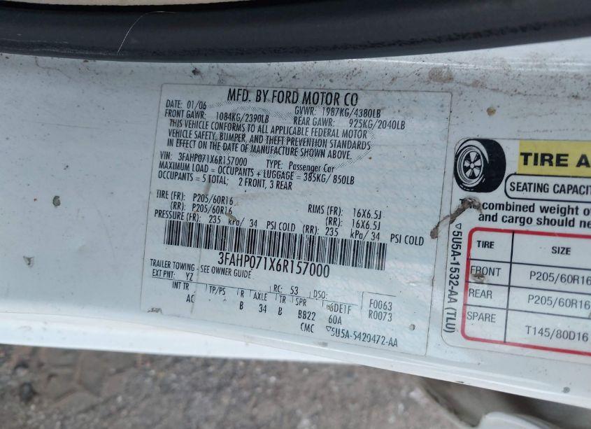 Photo 9 of 2006 Ford Fusion SE (VIN 3FAHP071X6R157000)