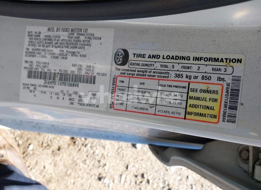 Photo 9 of 2009 Ford Fusion SE (VIN 3FAHP071X9R106844)