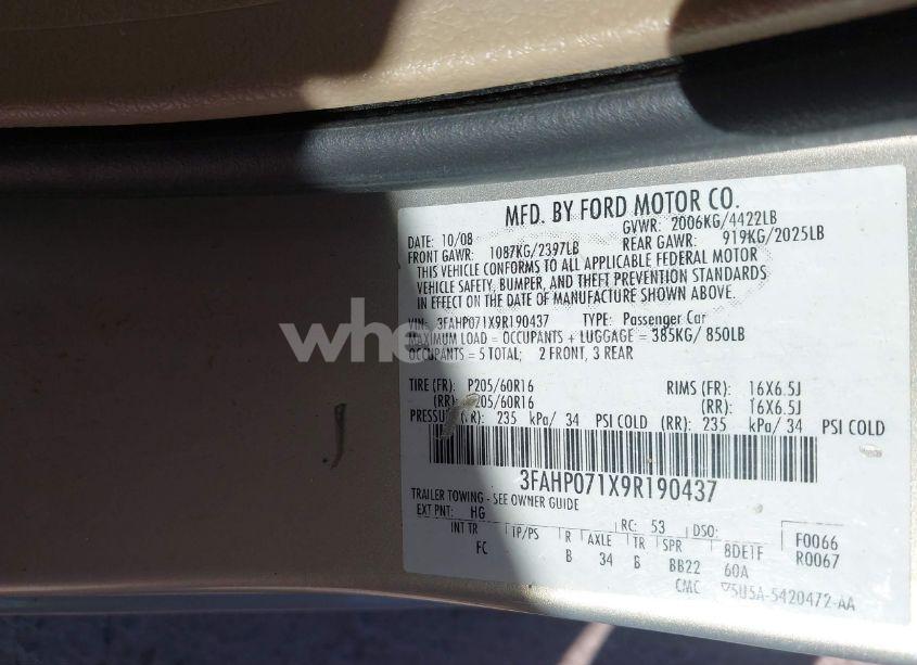 Photo 9 of 2009 Ford Fusion SE (VIN 3FAHP071X9R190437)