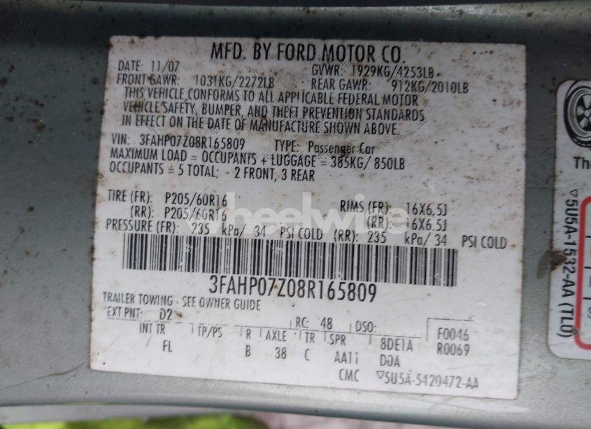 Photo 9 of 2008 Ford Fusion SE (VIN 3FAHP07Z08R165809)