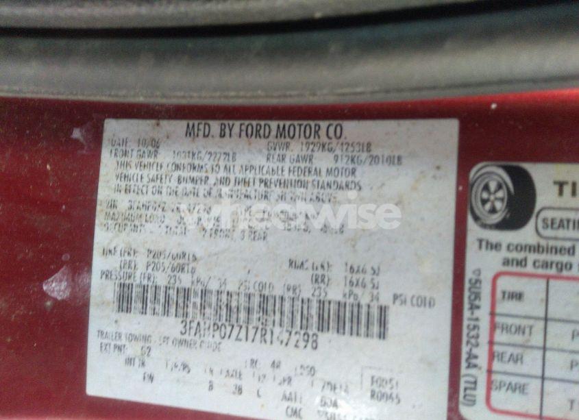 Photo 9 of 2007 Ford Fusion SE (VIN 3FAHP07Z17R147298)