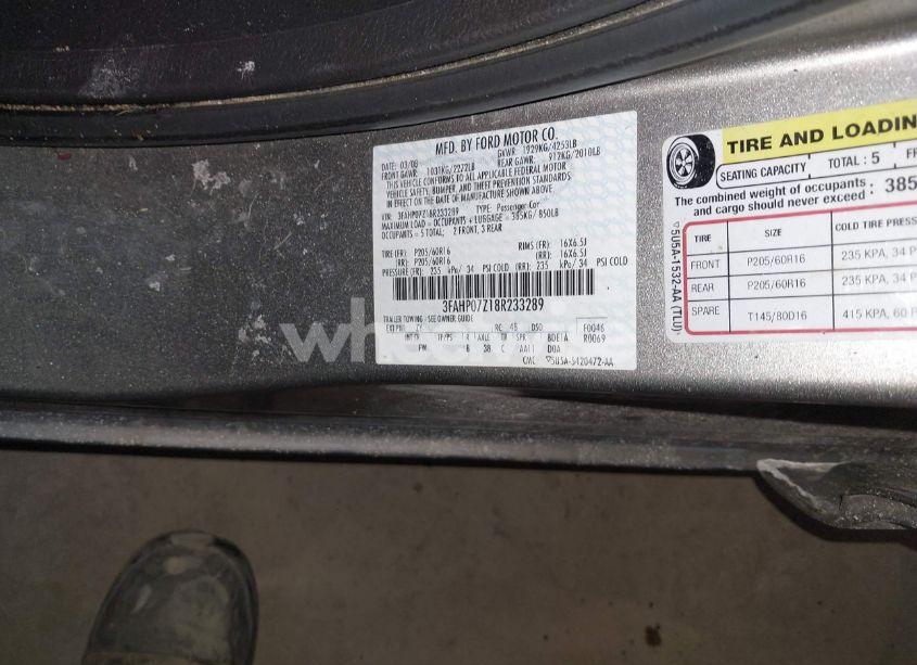 Photo 9 of 2008 Ford Fusion SE (VIN 3FAHP07Z18R233289)