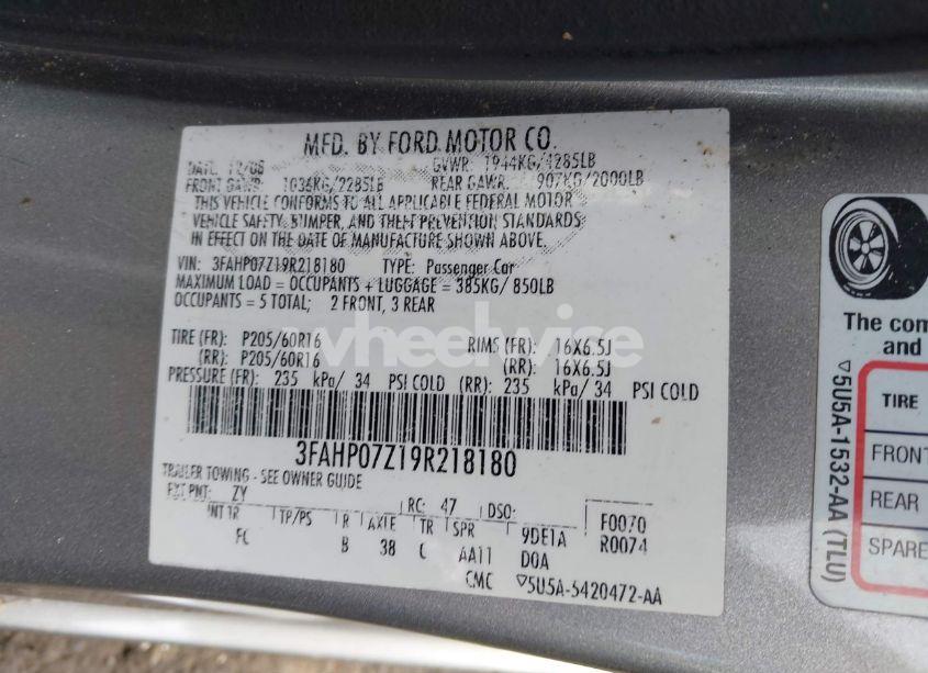 Photo 9 of 2009 Ford Fusion SE (VIN 3FAHP07Z19R218180)