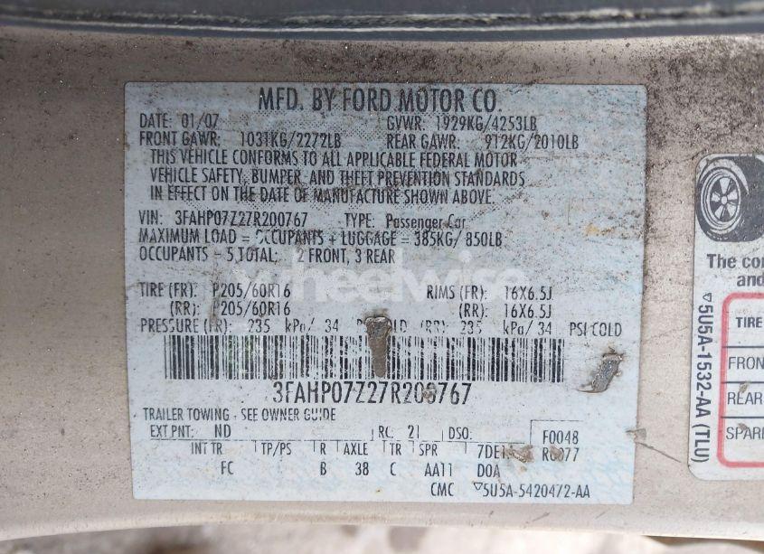 Photo 9 of 2007 Ford Fusion SE (VIN 3FAHP07Z27R200767)