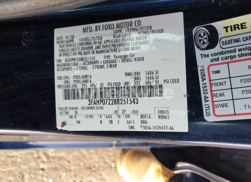 Photo 9 of 2008 Ford Fusion SE (VIN 3FAHP07Z28R251543)