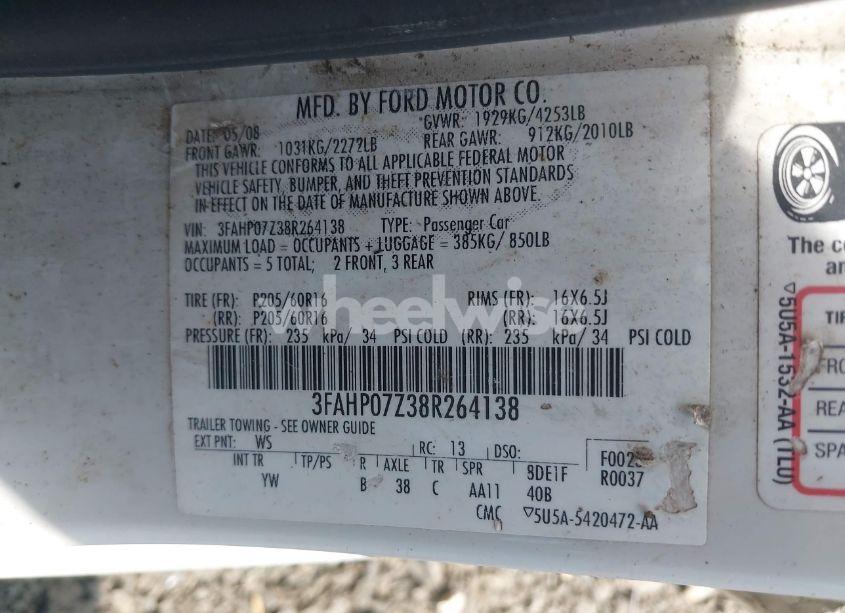 Photo 9 of 2008 Ford Fusion SE (VIN 3FAHP07Z38R264138)