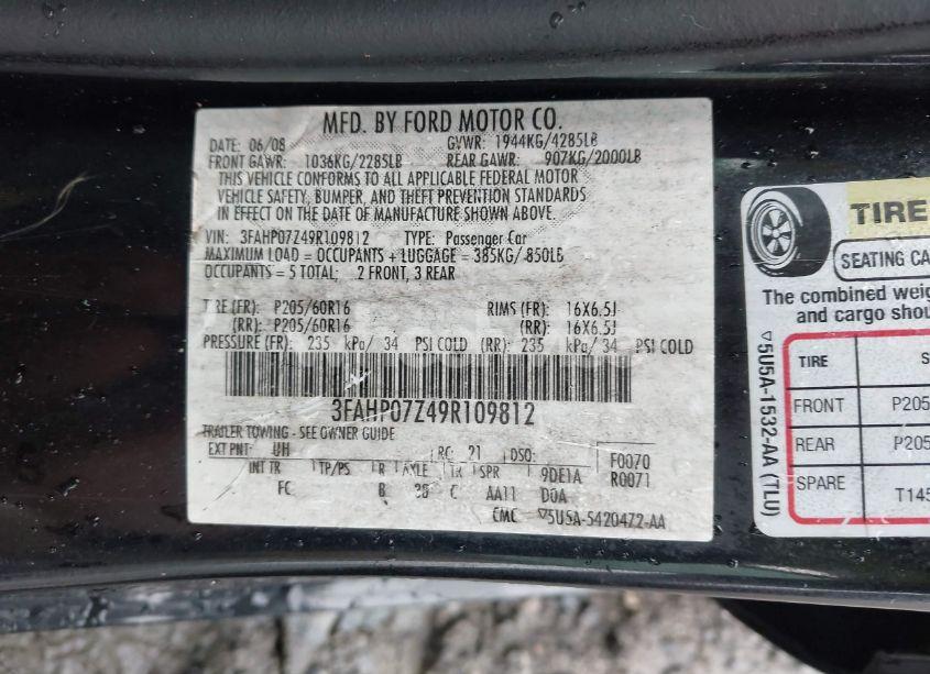 Photo 9 of 2009 Ford Fusion SE (VIN 3FAHP07Z49R109812)