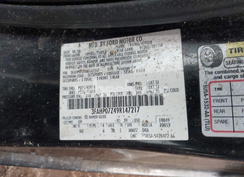 Photo 9 of 2009 Ford Fusion SE (VIN 3FAHP07Z49R147217)