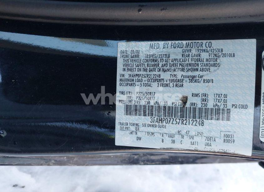 Photo 9 of 2007 Ford Fusion SE (VIN 3FAHP07Z57R212248)