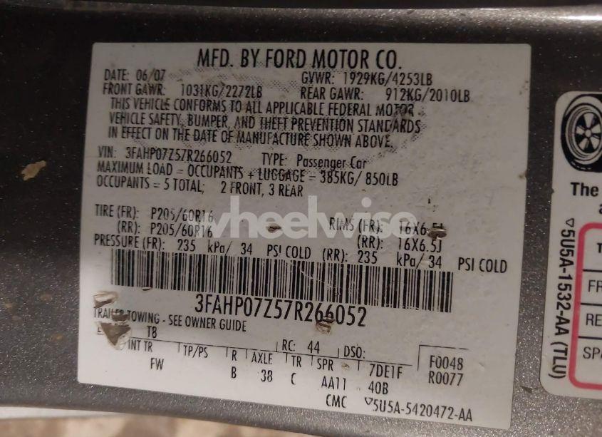 Photo 9 of 2007 Ford Fusion SE (VIN 3FAHP07Z57R266052)