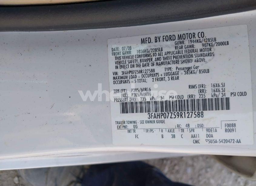 Photo 9 of 2009 Ford Fusion SE (VIN 3FAHP07Z59R127588)