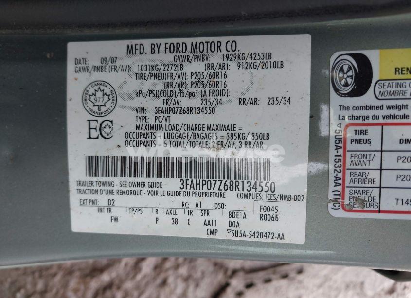 Photo 9 of 2008 Ford Fusion SE (VIN 3FAHP07Z68R134550)