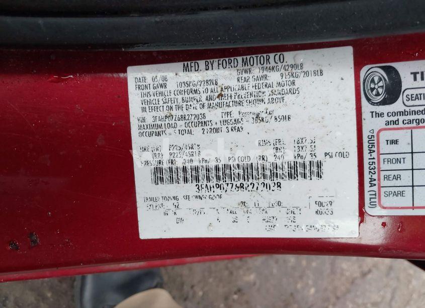 Photo 9 of 2008 Ford Fusion SE (VIN 3FAHP07Z68R272038)