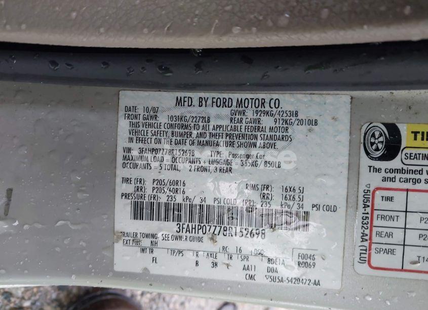 Photo 9 of 2008 Ford Fusion SE (VIN 3FAHP07Z78R152698)
