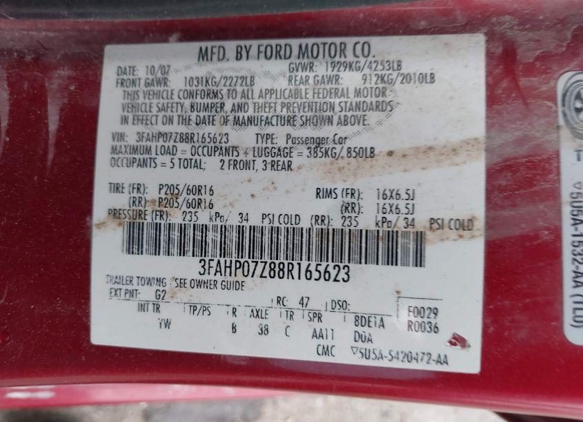 Photo 9 of 2008 Ford Fusion SE (VIN 3FAHP07Z88R165623)