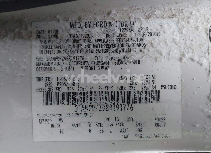 Photo 9 of 2008 Ford Fusion SE (VIN 3FAHP07Z98R191776)