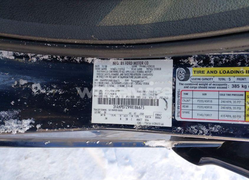Photo 9 of 2009 Ford Fusion SE (VIN 3FAHP07Z99R186675)