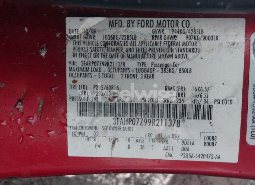 Photo 9 of 2009 Ford Fusion SE (VIN 3FAHP07Z99R211378)