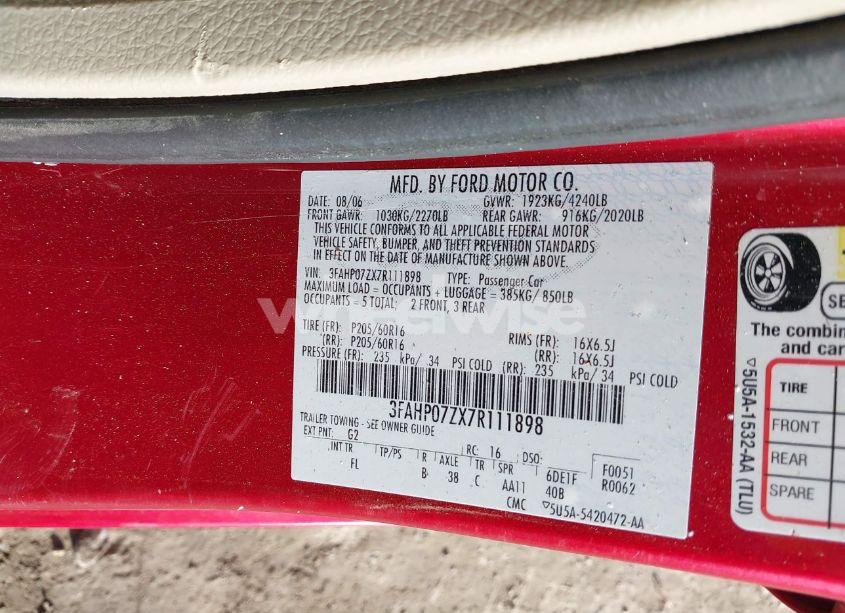 Photo 9 of 2007 Ford Fusion SE (VIN 3FAHP07ZX7R111898)