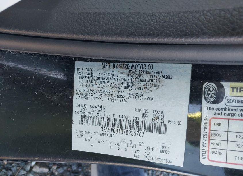 Photo 9 of 2007 Ford Fusion SEL (VIN 3FAHP08107R235767)