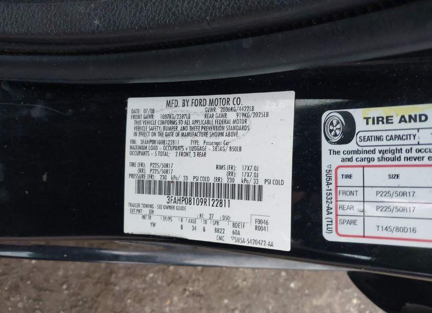 Photo 9 of 2009 Ford Fusion SEL (VIN 3FAHP08109R122811)