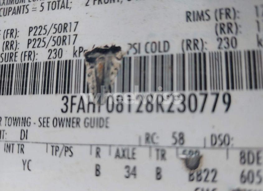 Photo 9 of 2008 Ford Fusion SEL (VIN 3FAHP08128R230779)