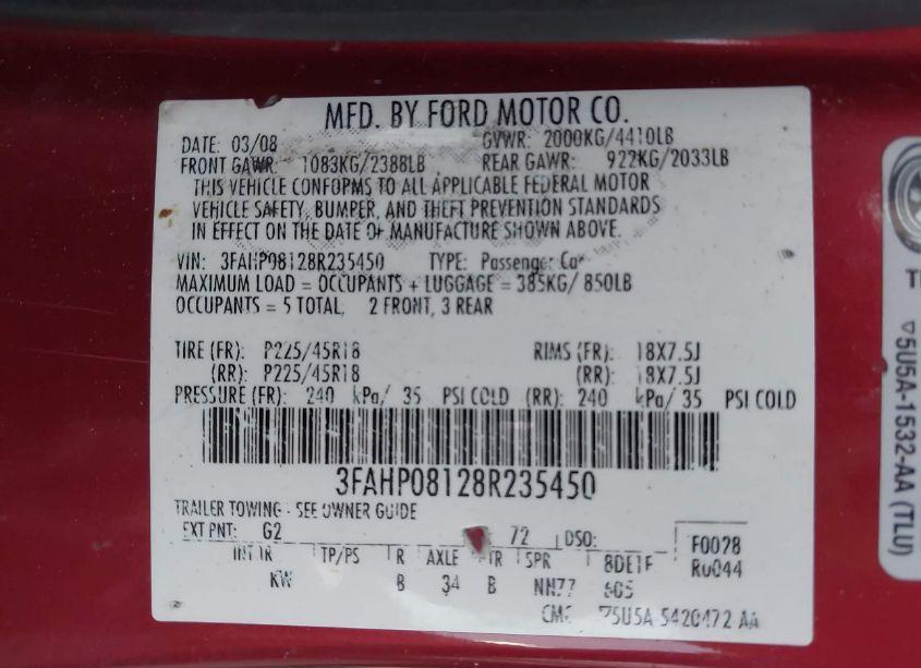 Photo 9 of 2008 Ford Fusion SEL (VIN 3FAHP08128R235450)