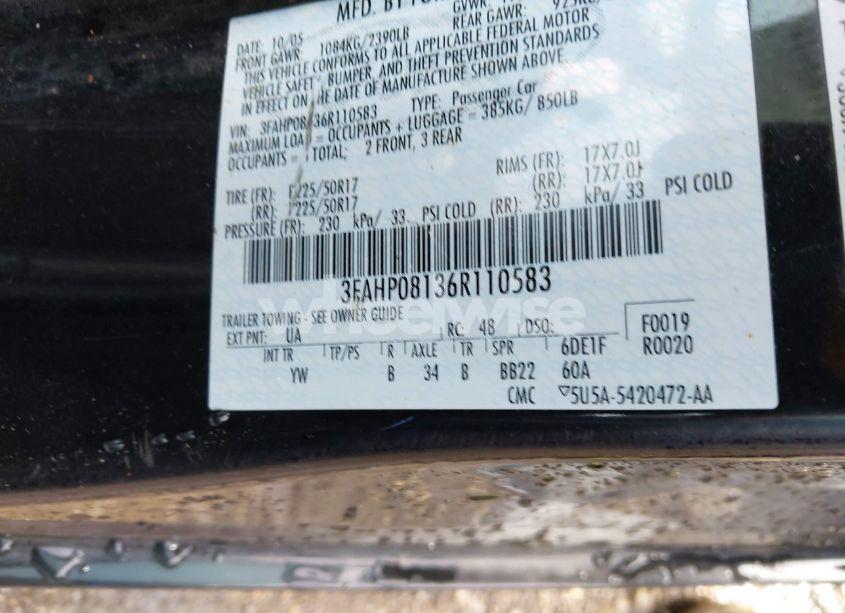 Photo 9 of 2006 Ford Fusion SEL (VIN 3FAHP08136R110583)