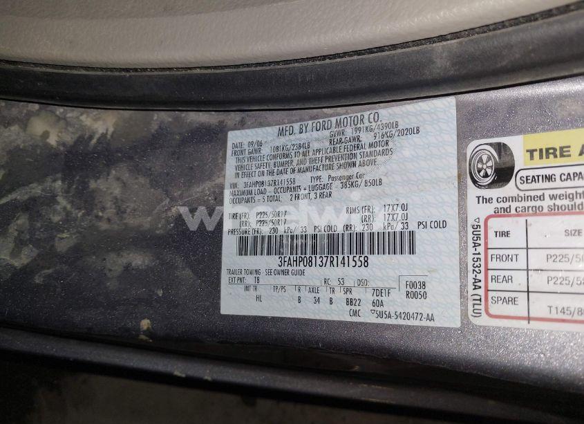 Photo 9 of 2007 Ford Fusion SEL (VIN 3FAHP08137R141558)