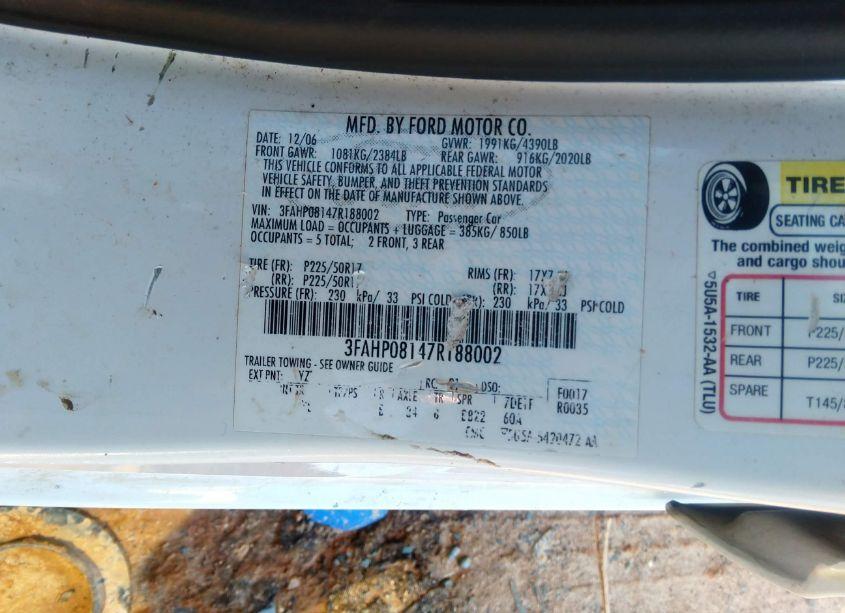Photo 9 of 2007 Ford Fusion SEL (VIN 3FAHP08147R188002)